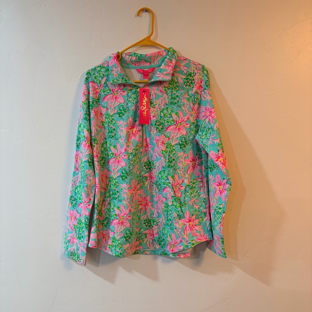 Lilly Pulitzer Skipper Popover Top Half Zip Surf blue So Shellegant Size Large - Picture 2 of 7